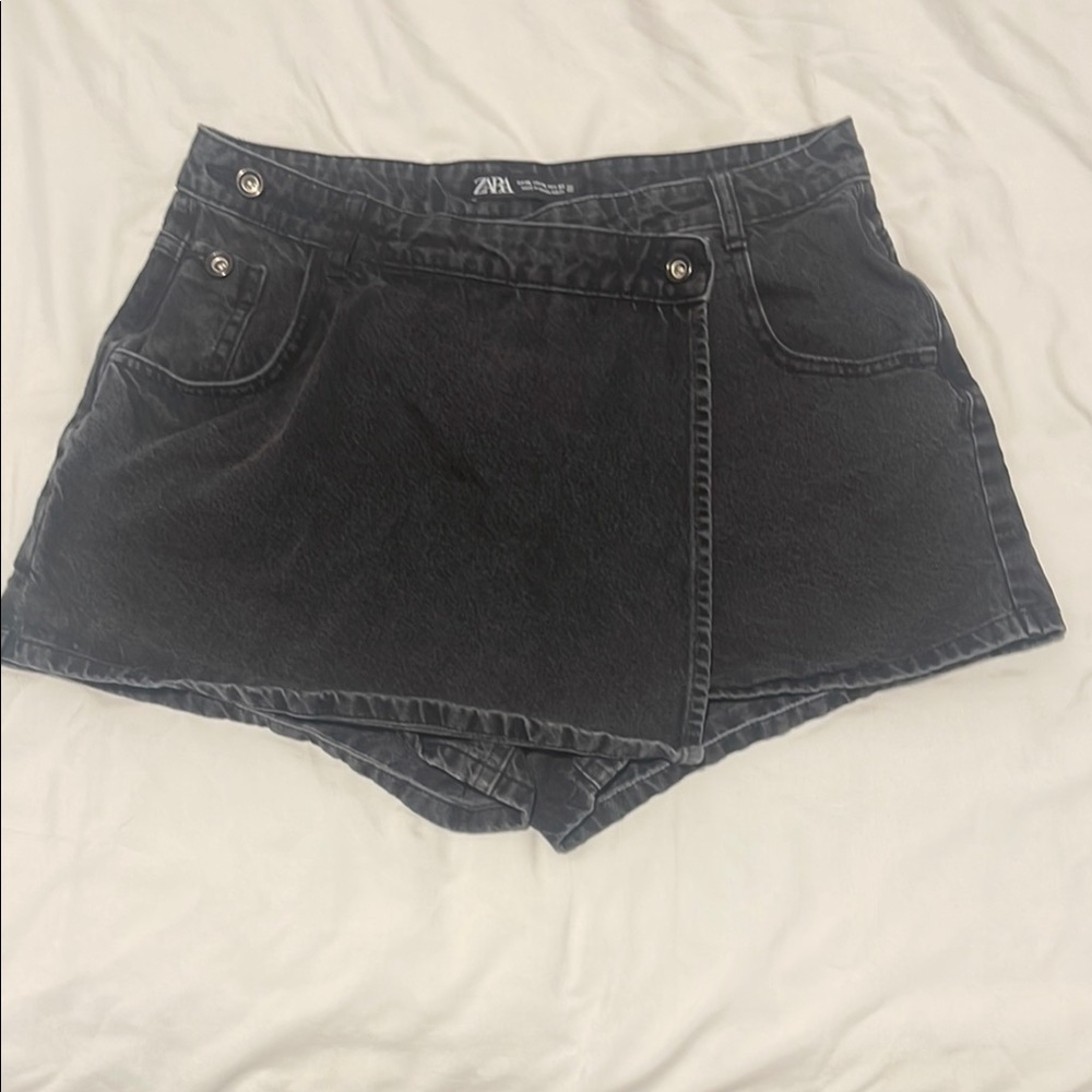 Zara Black Denim High-Waisted Skort - Size XL